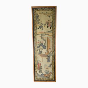 Panel Kesi o Kosu bordado en seda del siglo XIX con figuras