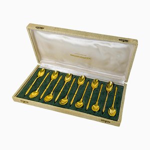 20th Century French Boxed Gold Plated Demitasse Spoons by Frionnet Francois, Set of 12