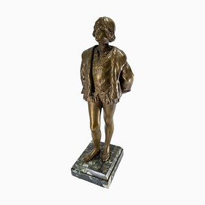 Paggio in piedi in bronzo, Francia dell'inizio del XX secolo, attribuito a Leon Noel Delagrange
