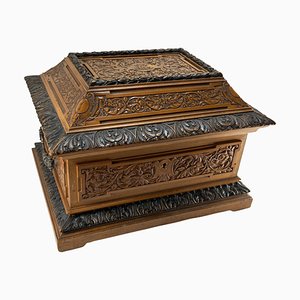 19th Century Renaissance Revival French Carved Wood Casket Box by Fichet Paris