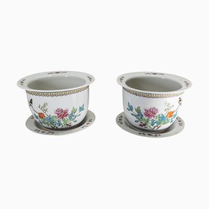 20th Century Chinese Chinoiserie Republic Porcelain Jardiniere Planters, Set of 2