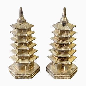 Silver Godinger Chinoiserie Pagoda Salt and Pepper Shakers, Set of 2