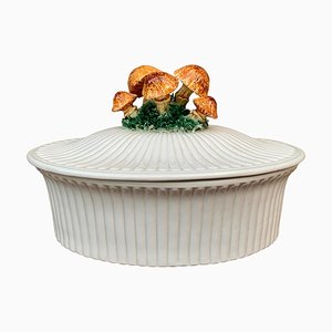 Vintage Italian Glazed Ceramic Trompe Loeil Mushroom Casserole Dish