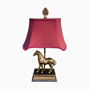 Traditional Horse Lamp with Cranberry Shade