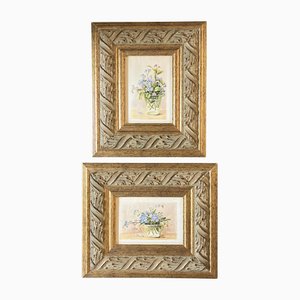 Small Botanical Still Lifes, 1970s, Watercolors on Paper, Framed, Set of 2