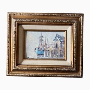 Impressionist Fishing Village Seascape, 1970s, Painting on Canvas, Framed