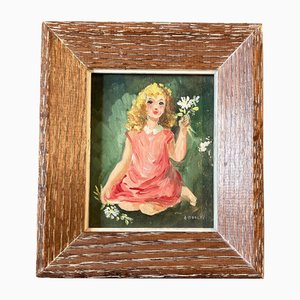 Girl with Flowers, 1950s, Painting on Canvas, Framed