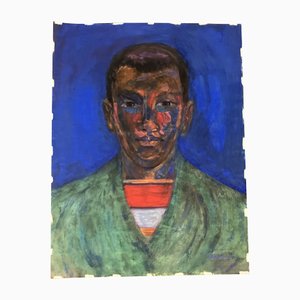 EJ Hartmann, Grand Portrait Masculin Abstrait, 1970s, Peinture sur Papier