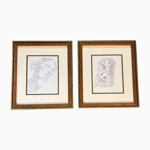 Abstract Compositions, Ink Drawings, 1970s, Framed, Set of 2