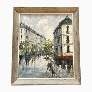 Dore, Scène de Rue à Paris, Années 50, Peinture sur Toile, Encadrée