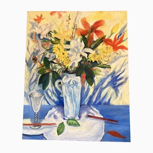 Bodegón floral impresionista, años 70, Pintura sobre lienzo