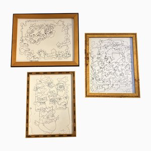 Wayne Cunningham, Abstract Compositions, 1980s, Ink Drawings on Paper, Framed, Set of 2