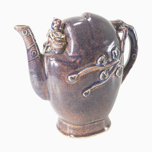 Tetera de jarra con forma de rompecabezas de melocotón esmaltado tipo Jun morado chino de principios del siglo XX
