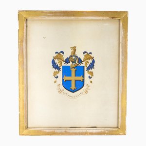 19th Century English Watercolor and Gouache Heraldic Family Crest Painting