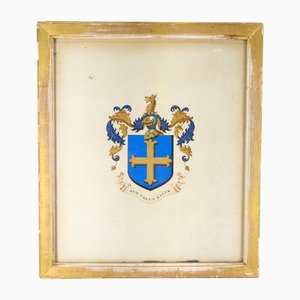 Pintura inglesa del escudo de la familia heráldica de acuarela y gouache del siglo XIX