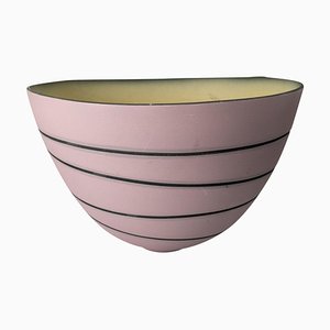 Mid-Century Modern Art Pottery Matte Pink Black Swirl Bowl