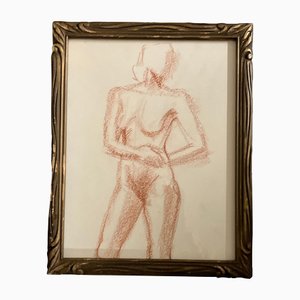 Estudio desnudo de mujeres sepia, años 40, dibujo en papel, enmarcado