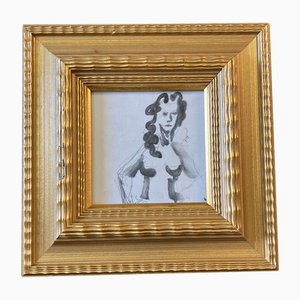 Abstract Female Nude, 1970s, Mixed Media, Framed