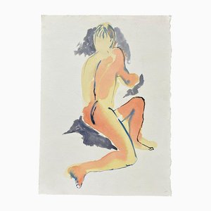 Nu Masculin Abstrait, 1980s, Aquarelle sur Papier