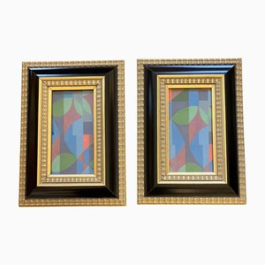 Abstract Geometric Compositions, 1970s, Paintings, Set of 2