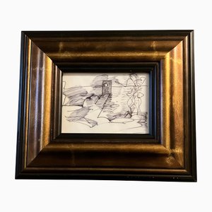 Abstract Composition, 1980s, Ink on Paper, Framed