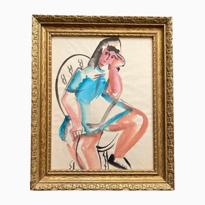 Woman, 1950s, Paint on Paper, Framed