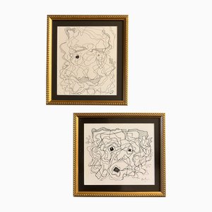 Wayne Cunningham, Abstract Compositions, Pen and Ink Drawings, 1980s, Set of 2