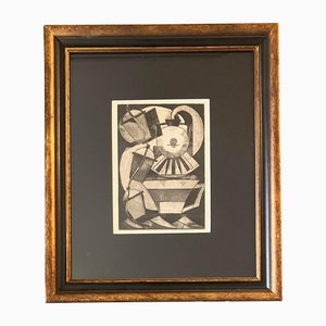 Modernist Abstract Geometric Composition, Lithograph, 1950s, Framed