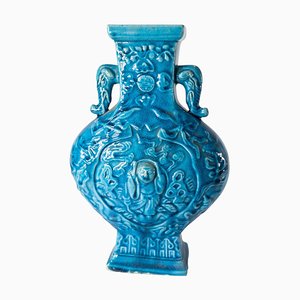 20th Century Chinese Electric Turquoise Blue Moon Flask Vase