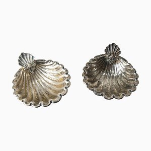 Mid-Century Italian 800 Silver Shell Seashell Shaped Bowls, Set of 2