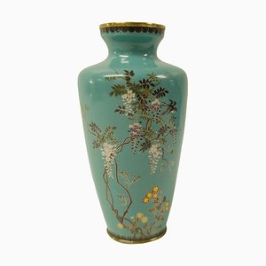 19th Century Japanese Fine Meiji Cloisonne Silver Wire Turquoise Teal Vase