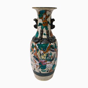 Early 20th Century Chinese Famille Verte and Crackle Cream Glazed Vase