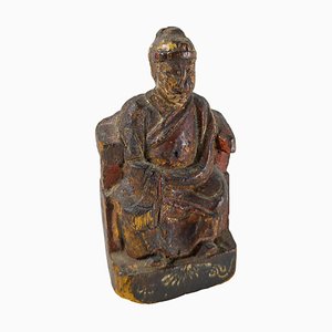 Figurine Chinoise Sculptée Polychrome Dynastie Ming, 17ème Siècle