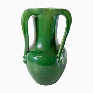 Early 20th Century Japanese Monochrome Green Crackle Glazed Awaji Vase