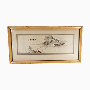 Panel chino de patos bordado en seda, siglo XX