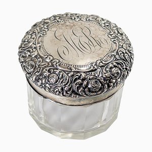 Early 20th Century Sterling Silver and Crystal Vanity Powder Jar by Unger Brothers