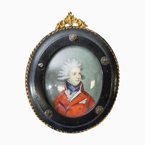 Aquarelle Miniature Portrait d'un Comte, Espagne, 18ème Siècle