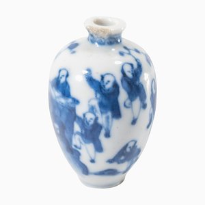 Botella de rapé china azul y blanca del siglo XVIII, marca Yongzheng