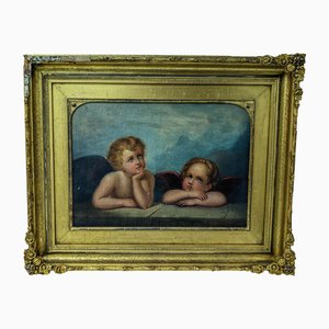 Zwei Engel nach Raphael, 1800er, Gemälde auf Leinwand