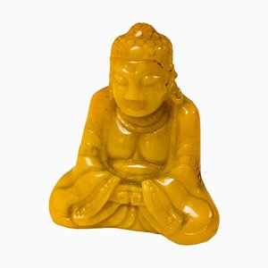 Figura de Buda de yema de huevo amarilla tallada china, siglo XIX