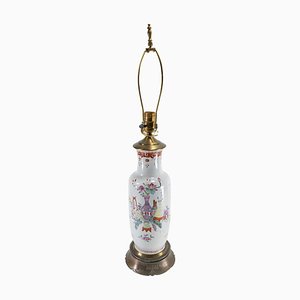 Lámpara de mesa Chinoiserie Famille Rose rosa y verde, siglo XX