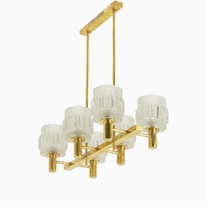 Chandelier in Gilded Brass and Molded Glass, 1960s