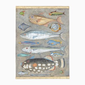 Französischer Künstler, Szene mit Fischen, Bemalte Leinwand