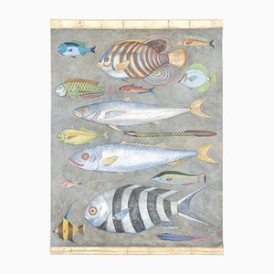 Artista francés, Escena con peces, Lienzo pintado