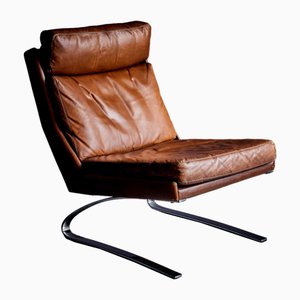 Swing Slipper Brown Leather Lounge Chair by Reinhold Adolf for Cor, 1960s