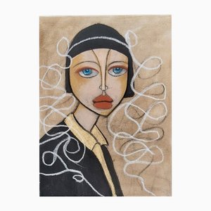 Samantha Millington, Wire Head Dress after Yohji Yamamoto, 2000s, Acrylic & Pastel on Canvas