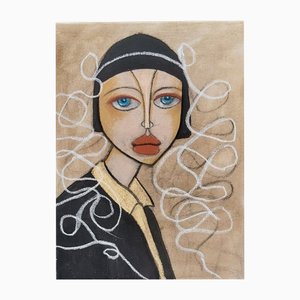 Samantha Millington, Wire Head Dress d'après Yohji Yamamoto, 2000s, Acrylique & Pastel sur Toile