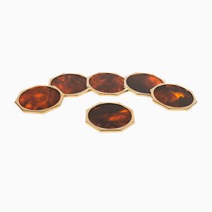 Faux Tortoiseshell Acrylic Glass & Brass Coasters by by Christian Dior, Italy, 1970s, Set of 6