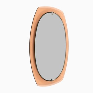 Mid-Century Oval Pink Glass Wall Mirror attributed to Veca, Italy, 1970s