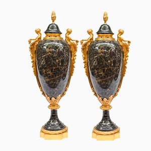 Antique French Urns in Marble, 1890, Set of 2